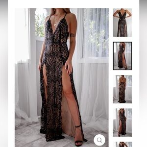 Vera Gown by Stunner Boutique Black Lace Evening Gown Nude Illusion Size Medium